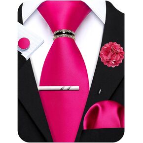 Ailisus Mens Tie Set 6PCS Plaid Stripe Necktie Silk Handkerchief Cufflinks Ties Clip Lapel Pin and Tie Ring Formal