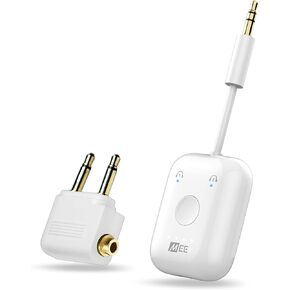 MEE audio Connect Air in-Flight Bluetooth Wireless Audio Transmitter Adapter for up to 2 AirPods/Other Headphones; Works with All 3.5mm Aux Jacks on Airplanes, Gym Equipment, TVs, & Gaming Consoles