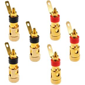 Oiyagai 6pcs Gold Plated Speaker Binding Post Spring Loaded Press Subwoofer Basket Terminal,Large