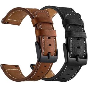 LDFAS Leather Bands, (Large Wrist) 22mm Leather Watch Band Compatible for Samsung Galaxy Watch 3 45mm,Garmin Vivoactive 4/Venu 2, Fossi Gen 6/5 22mm Band, Brown+Black (2Pack)