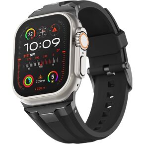 Suitisbest Sport Band for Apple Watch Ultra 2/Apple Watch Ultra Bands 49mm 45mm 44mm 42mm, Wide Rugged 316L Stainless Steel Connector Durable Silicone Band for iWatch Ultra 9 8 7 6 5 4 3 SE