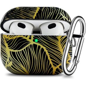 R-fun Airpods 3rd Generation Case with Secure Lock, Music Headset Earphone Protective Case Cover with Cleaning Kit Compatible with Apple Airpods 3 2021 charging case-Black & Green