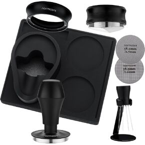Normcore 58.5mm 7-in-1 Barista Kit: Coffee Tamper, Distributor Tool, WDT with Stand, Dosing funnel, Puck Screen Set, Compact Tamping Mat, Portafilter Stand, Barista Essentials Kit for 58mm baskets