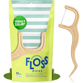 SMARTLIFECO Biodegradable Dental Floss Picks - Plant Based Handle, Thin Thread Tooth Flossers for Adults & Kids, Eco Friendly Toothpick Soft on Gum & Teeth, Compostable Zero Waste Vegan, 100 Mint