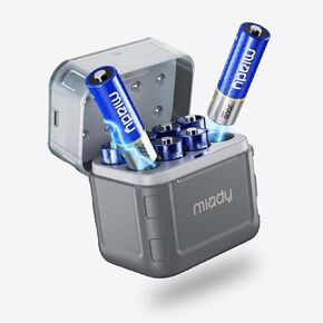 Miady 8-Pack Rechargeable Lithium AA Batteries with Fast Charger, 1.5V 3000mWh High-Capacity Lithium AA Batteries, High-Power Double-A Batteries