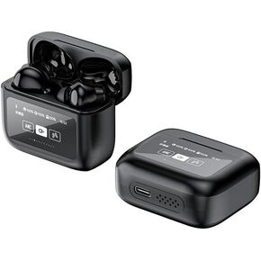 LCD Touch Screen Wireless Earbuds, Bluetooth 5.4 TWS Noise Cancelling Headphones with Mic, Hi-Fi Stereo Sound, Wireless Charging Case, Touch Control Earphones for iPhone/Android, Black