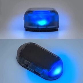 2 Pack Car Solar Power Simulated Dummy Alarm Light,Fake Car Alarm LED Flashing Warning Light,Car Security Anti Theft Device with USB Port(Blue)