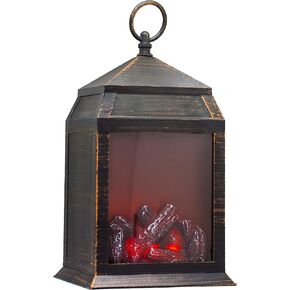 YAKii 12" H Fireplace Lantern 6 Super Bright LEDs 6 Hours Timer Battery Operated,Plastic Hanging Sitting Decoration Indoor & Outdoor Use,Christmas Day Decoration Antique Copper Brushed Pack of 6
