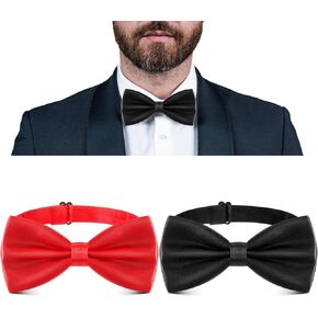 SATINIOR 2 Packs Men's Pre Tied Bow Ties Classic Adjustable Formal Clip Neck Bowtie for Parties