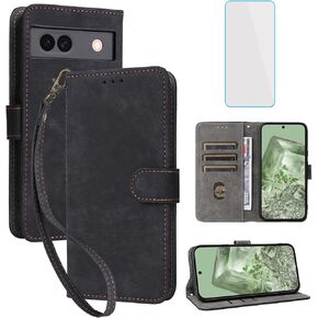 for Google Pixel 8A Wallet Phone Case with Screen Protector [RFID Blocking] Leather Card Holder Kickstand Wrist Strap Women Men Cell Phone Case for Google Pixel8 A Pixel8A Pixel 8 A Green