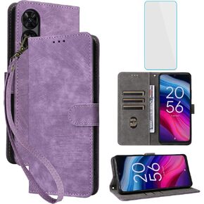 for TCL 505 Wallet Phone Case with Screen Protector [RFID Blocking] Leather Flip Card Holder Kickstand Wrist Strap Women Men Cell Phone Case for TCL505 Green