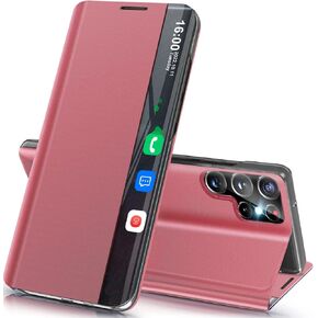 for Samsung Galaxy S22 Ultra 5G Case View Clear Leather for Samsung S22 Ultra 5g Case Slim Mirror Hard PC Kickstand Luxury Flip Shockproof Galaxy S22 Ultra 5G Protective Cover (Black)