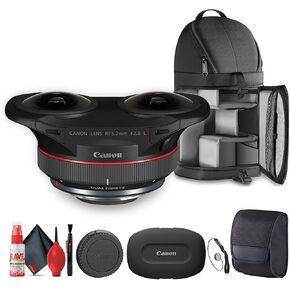 Canon RF 5.2mm f/2.8 L Dual Fisheye 3D VR Lens (5554C002) + Sling Backpack + Cleaning Kit + Lens Cap (Renewed)