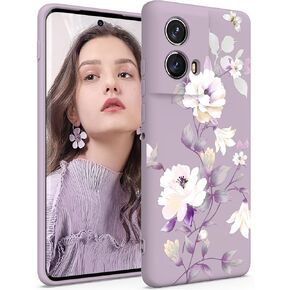 for Motorola Moto Edge 2024 Case, Girls Women Florals Liquid Silicone Phone Case, Shockproof Anti-Scratch Soft Protection Case for Motorola Moto Edge 5G 2024 (Purple, CH)