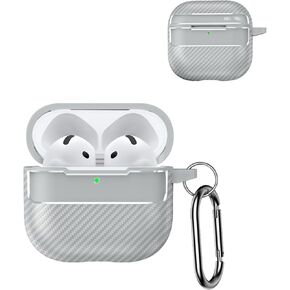 Case Compatible with Airpods 4 with Keychain, Cute Carbon Fiber Protective Cover Compatible with AirPods 4 with Active Noise Cancellation for Man Woman