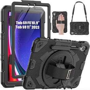 SEYMAC Kids Case for Samsung Galaxy Tab S9 FE/ S9 5G Case 2023, Shockproof Heavy Duty Protective Case with Screen Protector, Stand, Hand Strap and Pen Holder for S9 FE 10.9''/S9 11'', Green