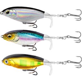 Top Water Bass Fishing Lures,Topwater Baits for Bass Fishing Lures, Floating Bass Lures with Rotating Tail, Bass Topwater Lure for Freshwater Saltwater