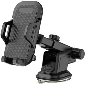 Car Phone Holder Dual Use: Suction Cup Dashboard/Screen & Air Vent, Black