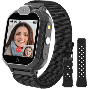 PTHTECHUS 4G Smart Watch for Kids with SIM Card, Kids Phone Smartwatch GPS Tracker, Call, Voice & Video Chat, Alarm, Pedometer, Camera, SOS, Touch Screen WiFi Music Wrist Watch for 4-12 Boys Girls