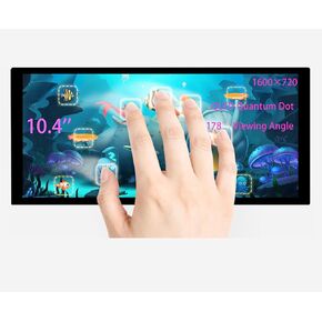 10.4inch QLED Touch Screen 1600x720 Pixels Capacitive Touch LCD Monitor Quantum Dot Display High Brightness HDMI Interface, Compatible with Raspberry Pi 5/4B/3B+/3B/Pi Zero W/Zero 2W/Jetson Nano/PC