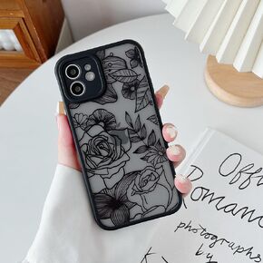XIZYO for iPhone 12 Case, Floral Rose Cute Phone Case for Women Girls Aesthetic Pattern Print Slim TPU Bumper Case Shockproof Protective Case for iPhone 12 6.1 Inch, Black