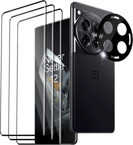 (3 + 1 حزمة) لواقي شاشة Oneplus 12 5G، 3 عبوات من واقي الشاشة الزجاجي المقوى + 1 حزمة واقي عدسة الكاميرا، واقي شاشة من الزجاج المقوى بتغطية كاملة ثلاثية الأبعاد، مقاوم للخدش، خالٍ من الفقاعات in Kuwait