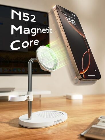 Magnetic Phone Stand for Desk, Phone Holder for Magsafe, Ergonomic Design Adjustable Cell Phone Stand, Compatible with iPhone 16 15 14 13 12 Pro Max, for Live Streaming, Office, Fitness, and Home in Kuwait