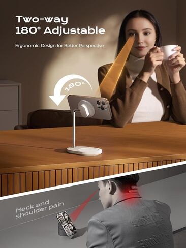 Magnetic Phone Stand for Desk, Phone Holder for Magsafe, Ergonomic Design Adjustable Cell Phone Stand, Compatible with iPhone 16 15 14 13 12 Pro Max, for Live Streaming, Office, Fitness, and Home in Kuwait