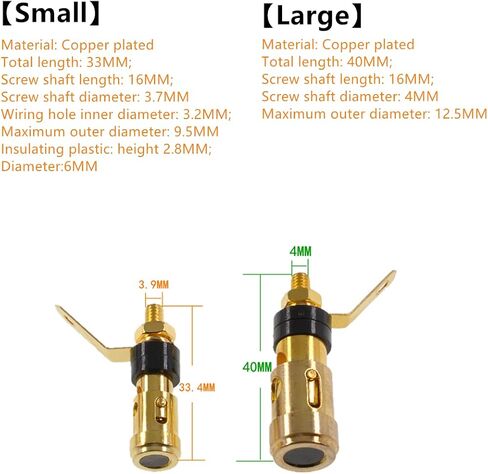Oiyagai 6pcs Gold Plated Speaker Binding Post Spring Loaded Press Subwoofer Basket Terminal,Large in Saudi Arabia