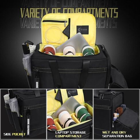 Sneaker Bag for Travel/Sneakerhead gift/Outdoor Sports Bag/Gym Bag, Medium-Size Multi-functional Travel Duffel Bag with 2 Adjustable Dividers, & Shoulder Strap, Made of Nylon, by Krone Kalpasmos-Black in Kuwait