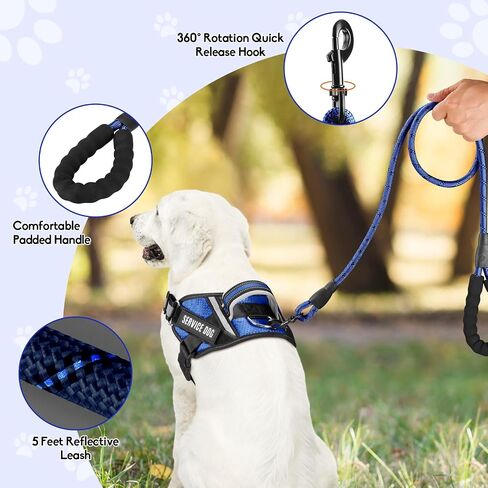 Service Dog Vest Harness and Leash Set, Animire in Training Dog Harness with 10 Dog Patches, Reflective Dog Leash with Soft Padded Handle for Small, Medium, Large, and Extra-Large Dogs (RED,S) in Kuwait