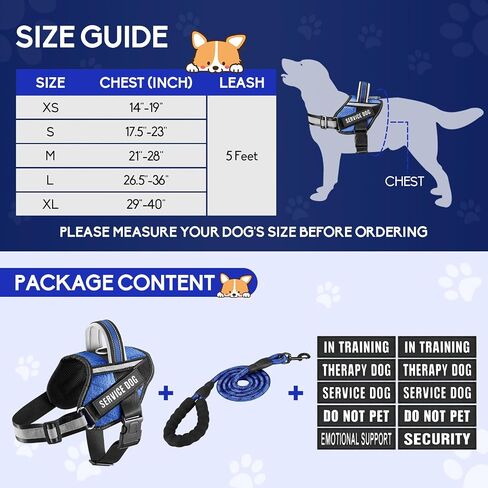 Service Dog Vest Harness and Leash Set, Animire in Training Dog Harness with 10 Dog Patches, Reflective Dog Leash with Soft Padded Handle for Small, Medium, Large, and Extra-Large Dogs (RED,S) in Kuwait