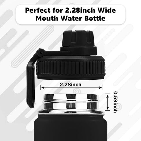 Spout Lid for Hydro Flask Wide Mouth Sport Water Bottles,Replacement Lids for Most 12,14,16,18,20,22,32,40,64oz Wide Mouth Water Bottles with Handle Easy to Carry (Black) in Kuwait