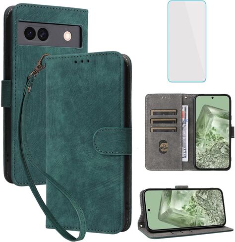 for Google Pixel 8A Wallet Phone Case with Screen Protector [RFID Blocking] Leather Card Holder Kickstand Wrist Strap Women Men Cell Phone Case for Google Pixel8 A Pixel8A Pixel 8 A Green in Saudi Arabia