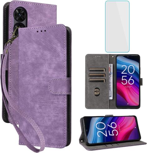 for TCL 505 Wallet Phone Case with Screen Protector [RFID Blocking] Leather Flip Card Holder Kickstand Wrist Strap Women Men Cell Phone Case for TCL505 Green in Kuwait