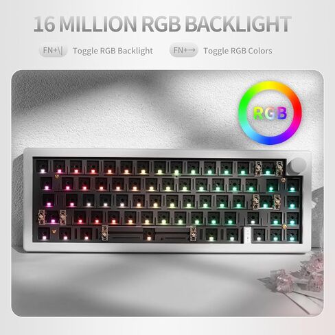 EPOMAKER EK68 65% Bluetooth Gaming Keyboard DIY Kit, Hot Swappable Gasket Mount PCB Mounting Plate Mechanical keyboard with South-facing LEDs, Triple Mode, VIA Programmable for Win/Mac (White) in Saudi Arabia
