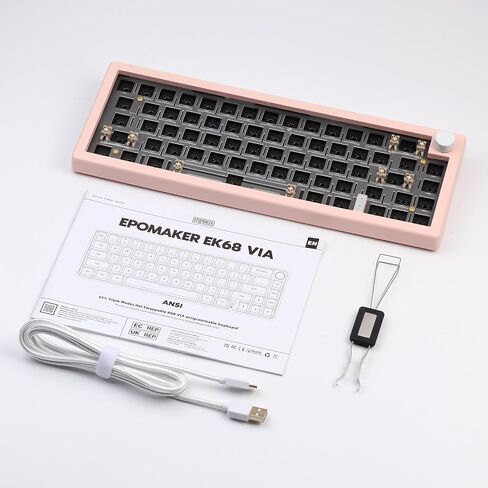 EPOMAKER EK68 65% Bluetooth Gaming Keyboard DIY Kit, Hot Swappable Gasket Mount PCB Mounting Plate Mechanical keyboard with South-facing LEDs, Triple Mode, VIA Programmable for Win/Mac (White) in Saudi Arabia