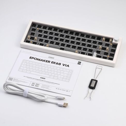 EPOMAKER EK68 65% Bluetooth Gaming Keyboard DIY Kit, Hot Swappable Gasket Mount PCB Mounting Plate Mechanical keyboard with South-facing LEDs, Triple Mode, VIA Programmable for Win/Mac (White) in Saudi Arabia