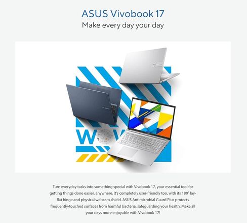 ASUS 2024 Vivobook 17.3" FHD Business Slim Laptop, Intel Core 7 150U, Fingerprint Reader, Webcam, Wi-fi 6, Windows 11 Home; w/Cloth (40GB RAM | 1TB SSD) in Saudi Arabia