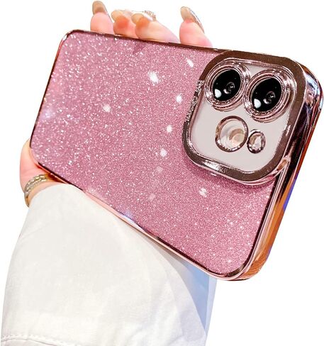 Fycyko Compatible for iPhone 11 Case Glitter Luxury Cute Flexible Plating Cover Camera Protection Shockproof Phone Case for Women Girl Men Design for iPhone 11 Pink 6.1'' in Saudi Arabia