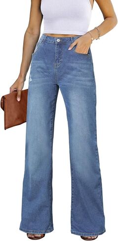 Astylish Womens Baggy Wide Leg Casual Jeans Crossover Waisted Stretchy Boyfriend Y2K Denim Pants in Kuwait