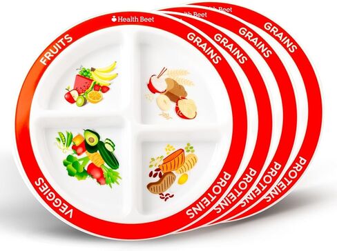 Health Beet MyPlate Portion Control Plate – 4 Divided Sections for Fruit Grains Veggies Proteins - Dishwasher & Microwave Safe Sectioned Plates for Health Education (1-Pack) in Saudi Arabia