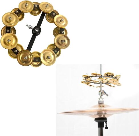 Hi Hat Tambourine Half Moon Drum Set Mounted Tambourine Double Row Bells with Mounting Eye Bolt Tambourine for Drum Kit Percussion Accessories in Kuwait