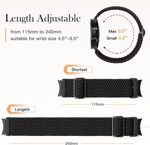 One Click Braided Bands for Samsung Galaxy Watch 7 6 5 4 Band 40mm 44mm/Watch 6 4 Classic 47mm 43mm 46mm 42mm/Watch 5 Pro 45mm,No Gap Stretchy Elastic Fabric Nylon Strap for Samsung Watch 4 5 6 7 FE in Saudi Arabia