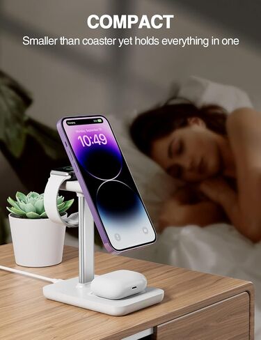 3 in 1 Wireless Charging Station Mag-Safe Wireless Charger for iPhone 16 15 14 13 12 Series, Wireless Charger for AirPods Pro 2 3 4, Wireless Charging for Apple iWatch Series Stand, White in Saudi Arabia