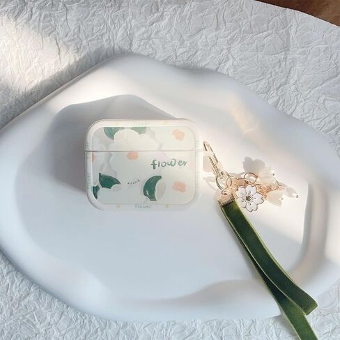 Compatible with AirPods Pro 2 Case 2022 Soft TPU with Flower Cute Flannelette Keychain Cover for Girls Women Airpods Pro 2nd Generation-White in Saudi Arabia