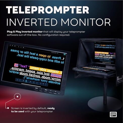 10.1'' Inverted Monitor for Teleprompter, Plug & Play Monitor Teleprompter for iLight Pro 12'', Compatible with Any Teleprompter (See Dimensions) in Kuwait