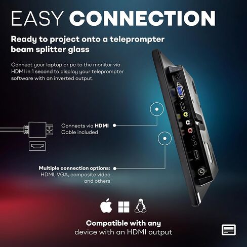 10.1'' Inverted Monitor for Teleprompter, Plug & Play Monitor Teleprompter for iLight Pro 12'', Compatible with Any Teleprompter (See Dimensions) in Kuwait