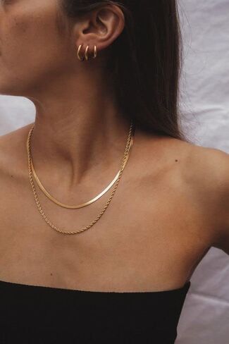 14K Gold Plated Station Necklace for Women Ivy Necklace - 14k PVD Thin Dainty Cable Stationed Link Necklace for Everyday -Waterproof & Sweatproof Jewerly- Stainless Steel Necklace - Hey Harper in Saudi Arabia