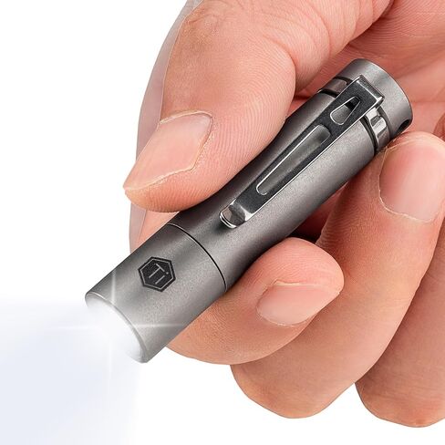 KeyUnity KF04 Mini LED Flashlight with AAA Battery & Pocket Clip - Super Bright Handheld Size Titanium EDC Keychain Penlight for Outdoor Camping, Hiking, Climbing in Kuwait
